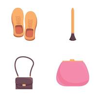 Fashion accessory icons set cartoon . Woman footwear and accessory vector