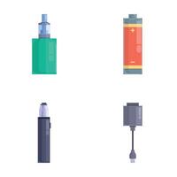 E cigarette icons set cartoon . Electronic cigarette accessory vector