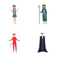 Halloween costume icons set cartoon . Children in funny halloween outfit vector