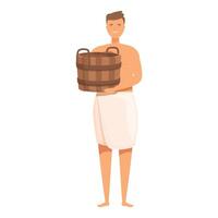 Man in towel holding wooden bucket vector