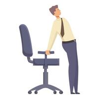 Young businessman stretching in office setting vector