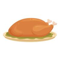 Cartoon roasted turkey on platter vector