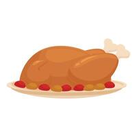 Cartoon roast chicken with vegetables on plate vector