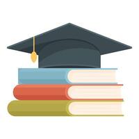 Graduation cap on stack of colorful books vector