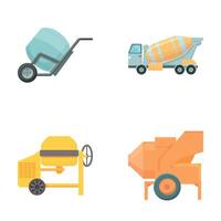 Concrete mixer icons set cartoon . Machinery for cement pouring vector