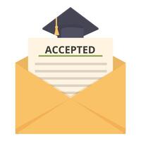 Illustration of an acceptance letter with a graduation cap, symbolizing academic achievement vector