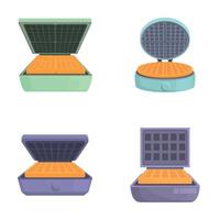 Waffle maker icons set cartoon . Electric waffle maker vector