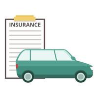 graphic of a car next to a large insurance policy clipboard vector