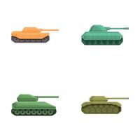 War tank icons set cartoon . Heavy camouflage special machinery vector