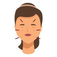 Graphic representation of a face with acupuncture needles promoting relaxation and healthcare vector