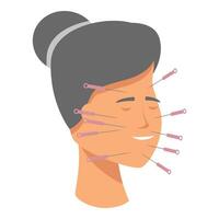 graphic of a person undergoing acupuncture with multiple needles on face vector