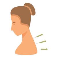 Simplified graphic of a woman's profile receiving acupuncture treatment on her neck vector