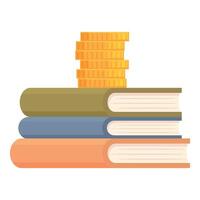 Stack of colorful books with gold coins on top, symbolizing the value of education vector