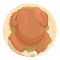 Overhead view of a delicious cartoon roasted chicken on a plate with garnish vector