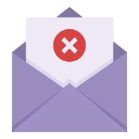 Illustration of an envelope with a red error cross symbol, indicating a failed message or delivery issue vector