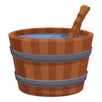 Cartoon wooden bucket with water and dipper vector