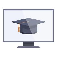 Graphic of a graduation cap on a computer screen, symbolizing online education achievements vector