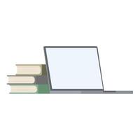 Laptop and stack of books on desk vector