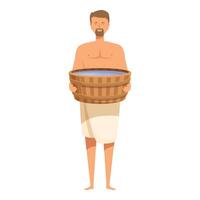 Man with wooden bucket cartoon illustration vector