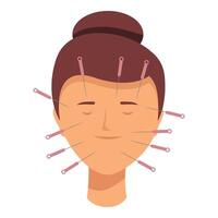 Graphic of person undergoing acupuncture treatment with needles on face vector