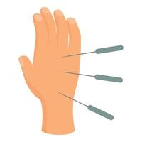 graphic of a hand undergoing acupuncture with needles inserted vector