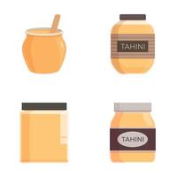 Tahini icons set cartoon . Tahini sesame seed paste vector