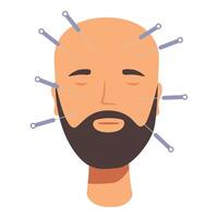 graphic of a bald man with beard receiving acupuncture needles on the head vector