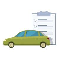 gráfico de un verde coche con un grande Lista de Verificación, simbolizando vehículo inspección o mantenimiento vector