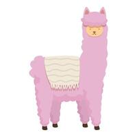 Charming illustration of a pink cartoon llama with a friendly smile and a cozy blanket vector