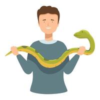 Cartoon man holding friendly snake vector