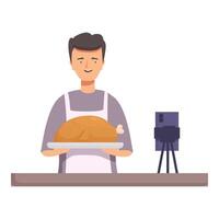 Smiling chef presenting roast chicken vector