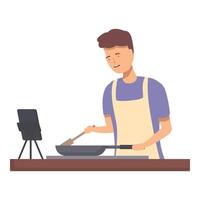 Man recording cooking show on smartphone vector