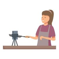 Young female cook with modern kitchen equipment vector
