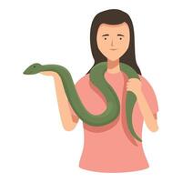 Woman holding green snake illustration vector