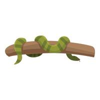 Cartoon green snake coiled on tree branch vector