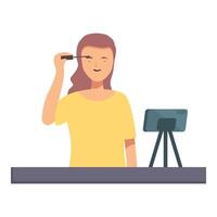 Young woman recording makeup tutorial vector