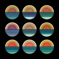 A set of retro vintage sunset shape vector