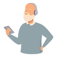 Senior man with headphones using smartphone vector