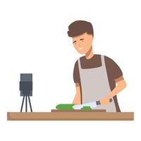 Man recording cooking tutorial at home vector