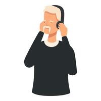 Senior man with concerned expression talking on phone vector