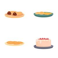 Australian cuisine icons set cartoon . Various australian dish vector