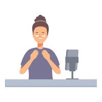 Smiling woman with a microphone, ready to start podcasting vector