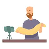 Man live streaming cooking demonstration vector