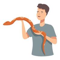 Smiling man holding a pet snake vector