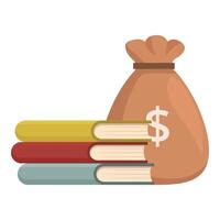 Stack of colorful books with a money bag, symbolizing educational investment vector