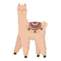 linda dibujos animados llama con tradicional cobija vector