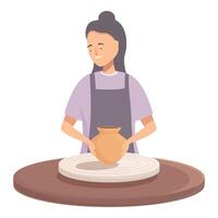 Female potter crafting clay pot on wheel vector