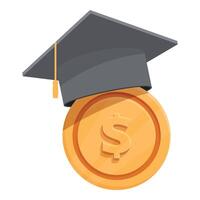 Graduation cap on coin icon vector