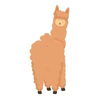 Charming cartoon illustration of a fluffy brown llama standing peacefully vector