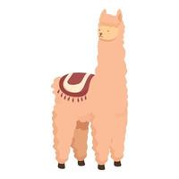 Adorable illustration of a smiling cartoon alpaca with a colorful saddle, isolated on a white background vector